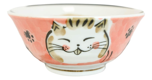 Made In Japan Pink Lucky Cat Maneki Neko 16oz Soup Rice Cereal Bowls Set of 6
