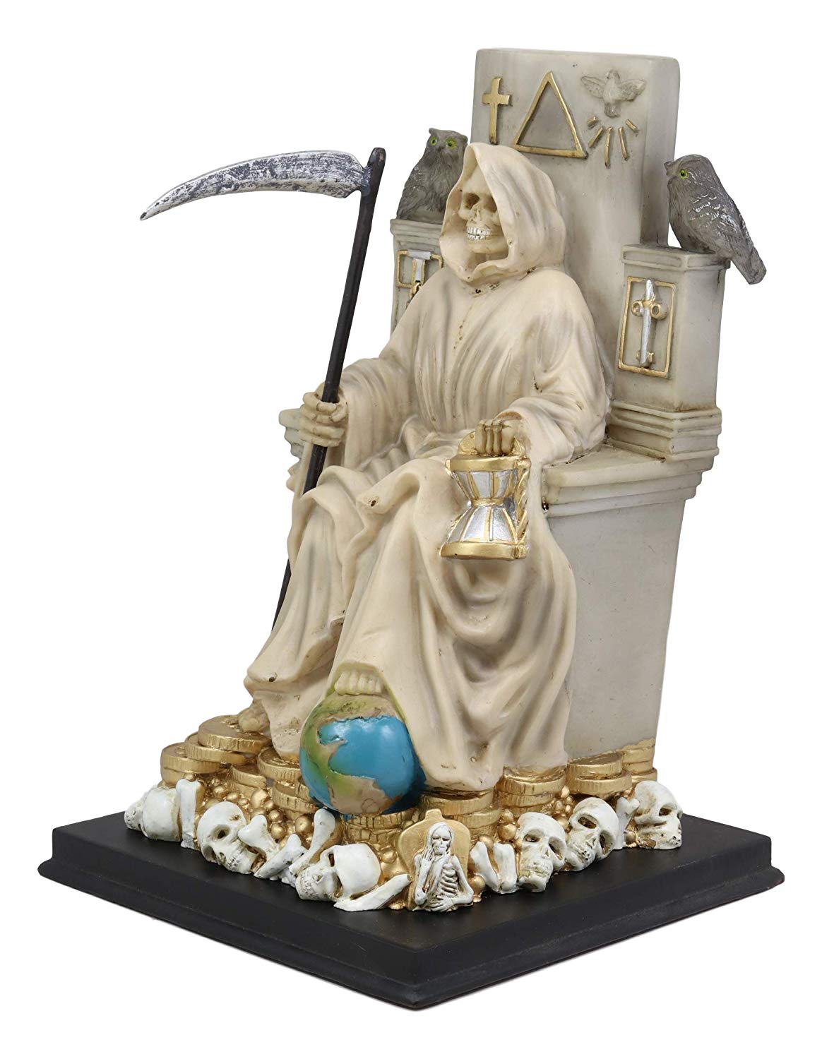 Ebros White Robe Santa Muerte Holy Seated On Throne with Scythe Statue 10.5"H