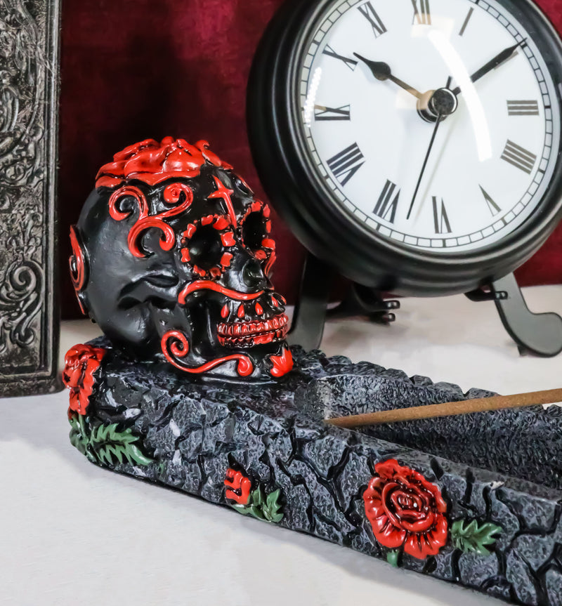 Black And Red Day Of The Dead Tribal Tattoo Sugar Skull Incense Burner Holder