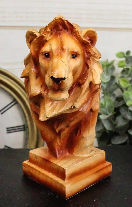 African Safari Lion King Of Pride Rock Bust Small Faux Wood Carving Figurine - Ebros Gift