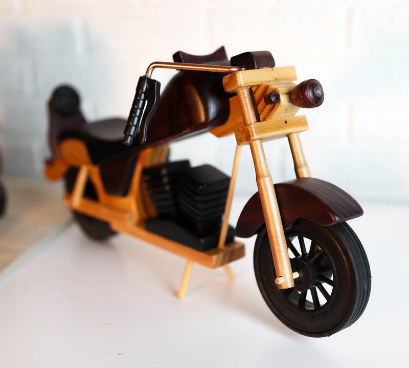 Hand Made Wood Retro Style Flathead Chopper Motorcycle Bike Wine Holder Figurine