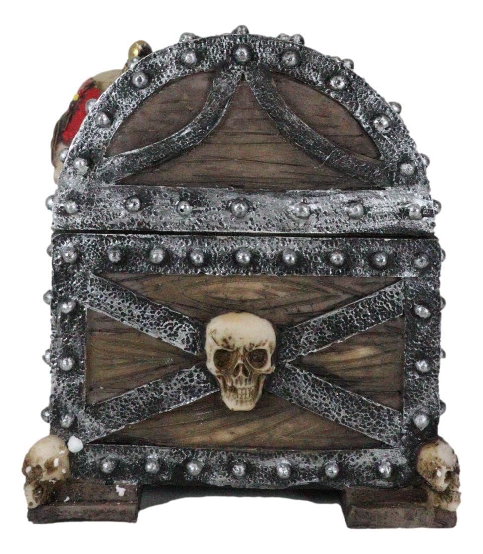 Large Caribbean Pirate Marauder Skull With Criss Cross Blades Treasure Chest Box - Ebros Gift