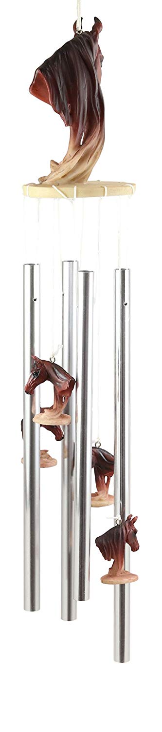 Ebros Western Rustic Chestnut Horse Head Bust With Long Mane Wind Chime Resin Decor - Ebros Gift