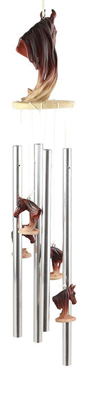 Ebros Western Rustic Chestnut Horse Head Bust With Long Mane Wind Chime Resin Decor