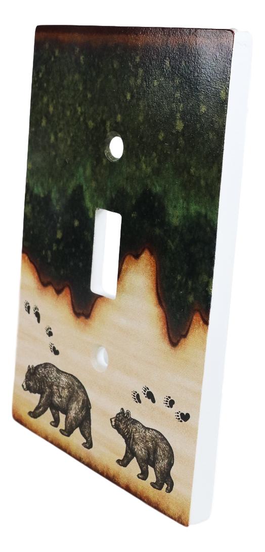 Pack of 2 Rustic Forest Mama Bear And Cub Single Toggle Switch Wall Outlet Plate