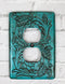 Set of 2 Western Tooled Floral Turquoise Wall Double Receptacle Outlet Plates