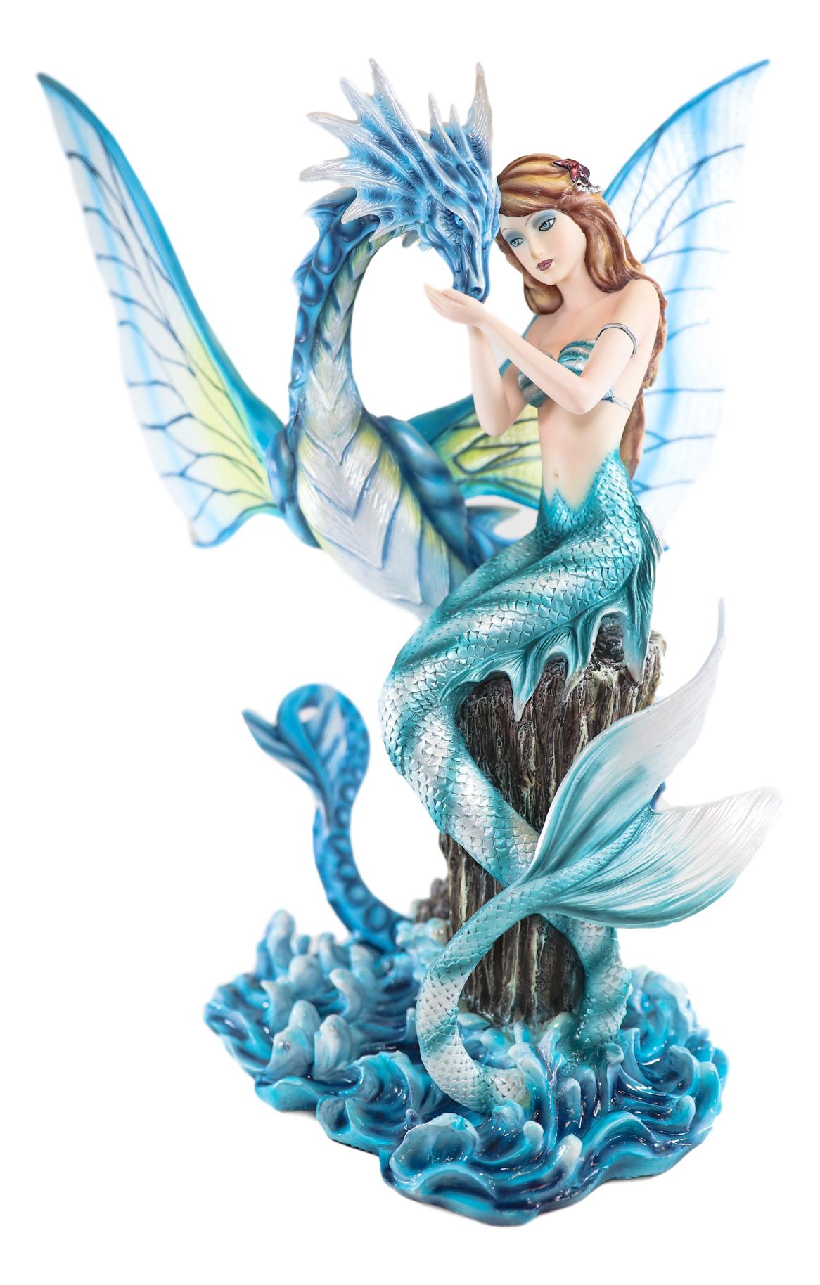 Ebros Large Nautical Blue Mermaid Feeding Leviathan Ocean Dragon Fairy Statue