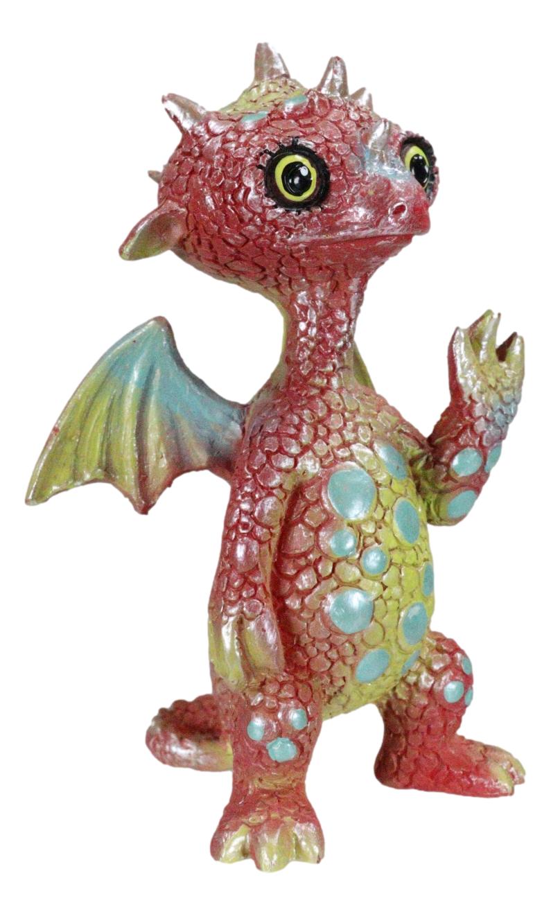 Small Collector Teal Spotted Red Baby Dinosaur Dragon Waving Hello Figurine