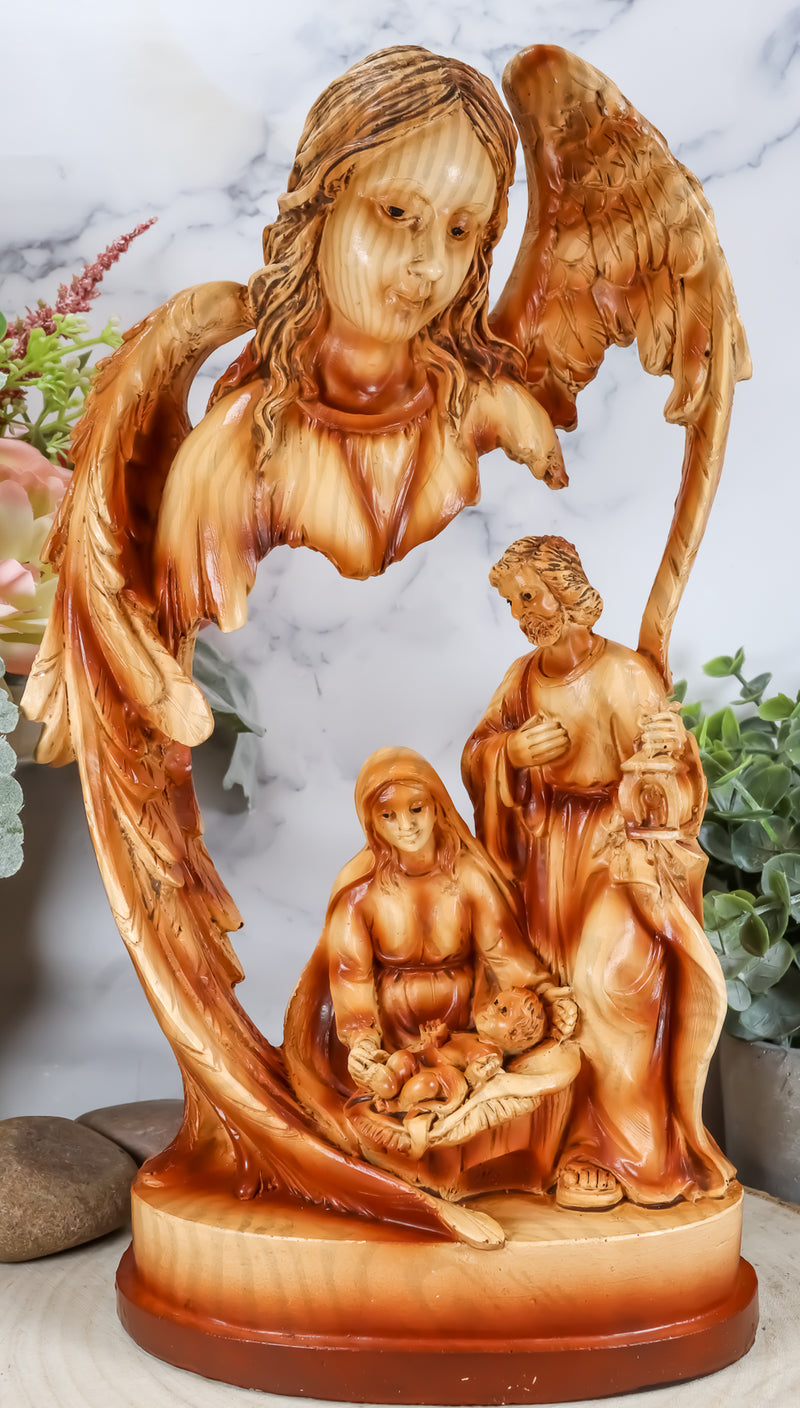 Ebros Angel Gabriel Watching Over The Holy Family of Jesus Woodlike Sculpture