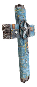 Rustic Cowboy Western Star And Blue Denim Jeans Resin Wall Cross Decor Plaque