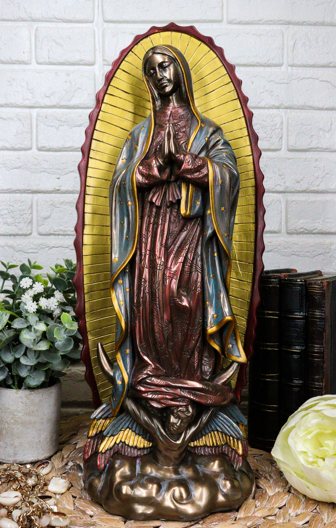 Large Blessed Virgin Our Lady of Guadalupe Statue Faux Bronze Mother Mary Decor