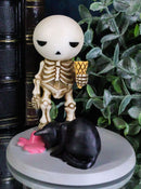 Lucky The Skeleton Boy Dropping His Ice Cream By Mystical Black Cat Figurine