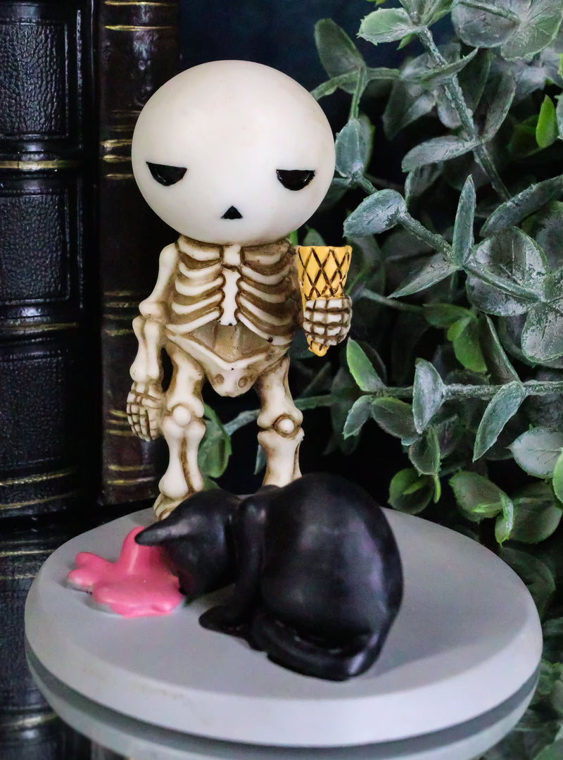 Lucky The Skeleton Boy Dropping His Ice Cream By Mystical Black Cat Figurine