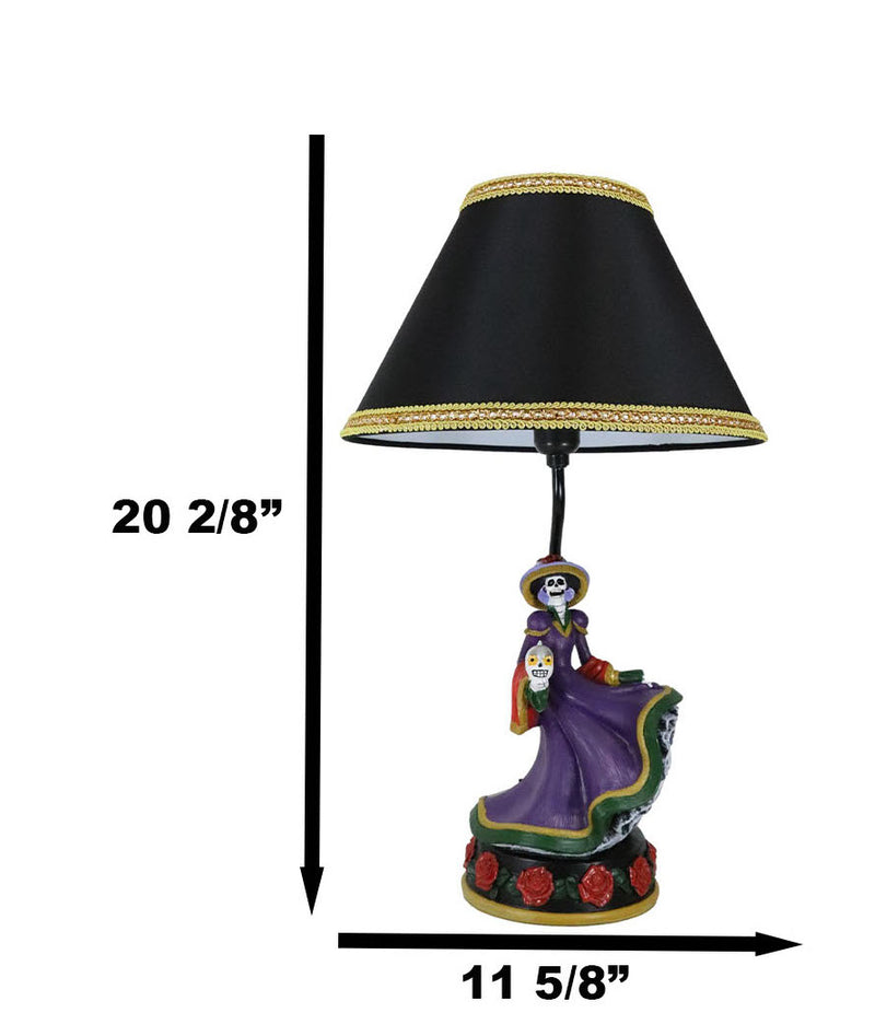 Day of The Dead La Calavera Catrina Sugar Skull Standing On Red Roses Table Lamp