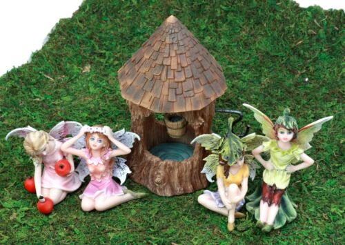 Fairy Garden Miniatures Starter Kit Wishing Well With Four Fairies Figurine Set