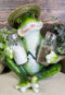 Ebros Green Toad Tree Frog With Sombrero Glass Salt Pepper Shakers Holder Set