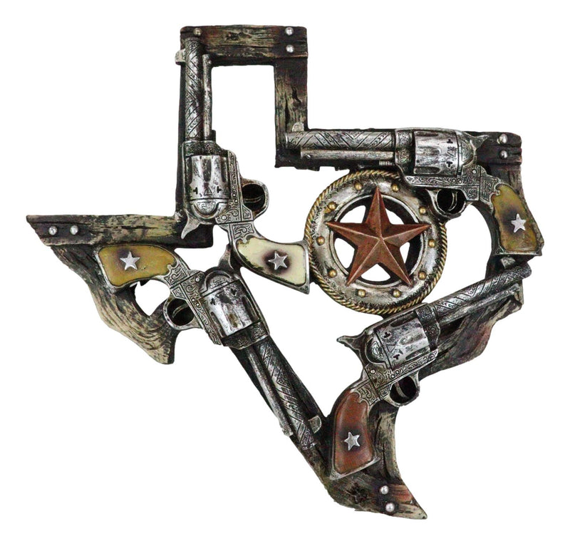 Rustic Western Lone Star Texas State Map Triple Cowboy Revolver Guns Wall Decor