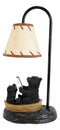 Rustic Forest Papa And Cub Black Bears Fishing From Canoe Boat Table Lamp Statue