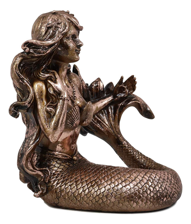 Ebros Nautical Coastal Beach Mermaid Wine Holder Figurine in Bronze Finish Resin