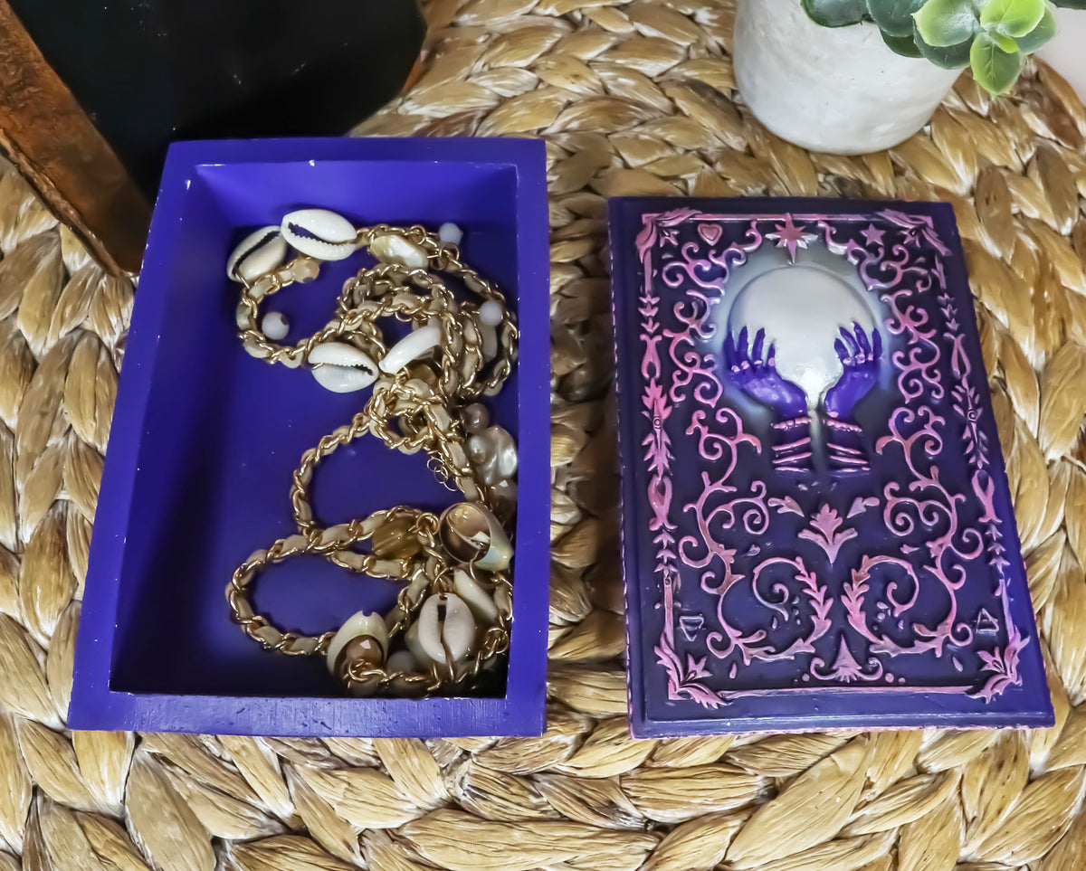 Wicca Fortune Telling Scrying Crystal Ball With Palms Tarot Cards Decorative Box
