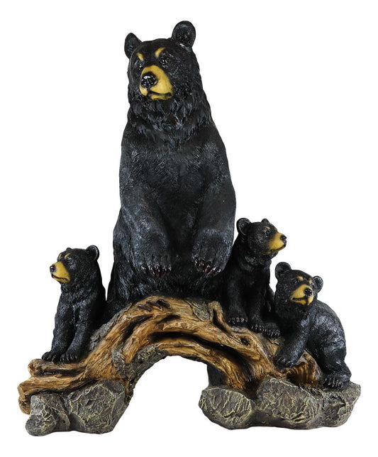 Ebros Large Rustic Forest Protective Mother Black Bear With 3 Bear Cubs Statue - Ebros Gift