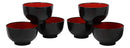 Japanese Black Red Lacquer Copolymer Plastic 5.5"Dia Small Bowl 16oz Set of 6
