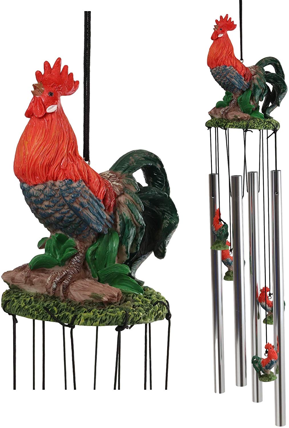 Rustic Country Farm Red Breasted Rooster Chicken Wind Chime Patio Garden Decor - Ebros Gift