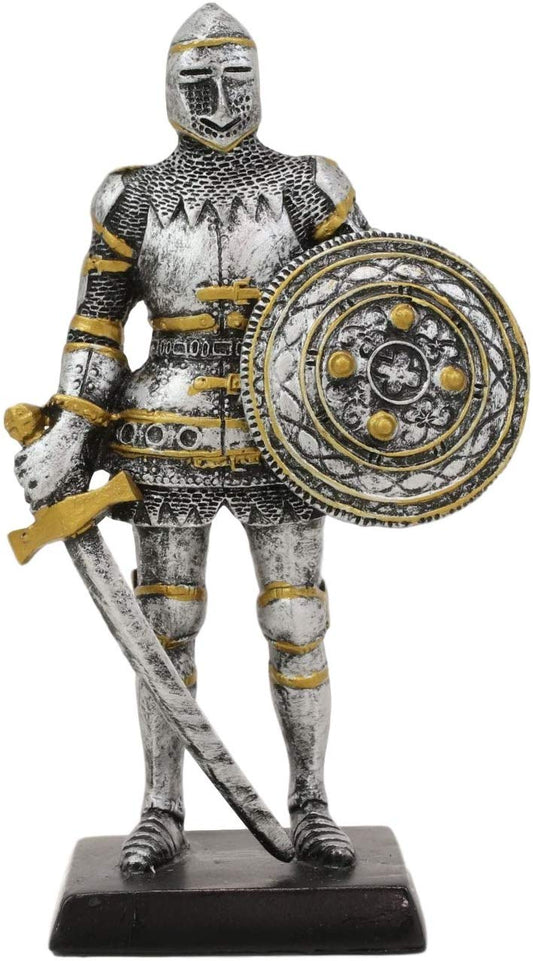 Ebros Royal Knight with Dagger Sword and Round Shield Miniature Figurine 5" H - Ebros Gift
