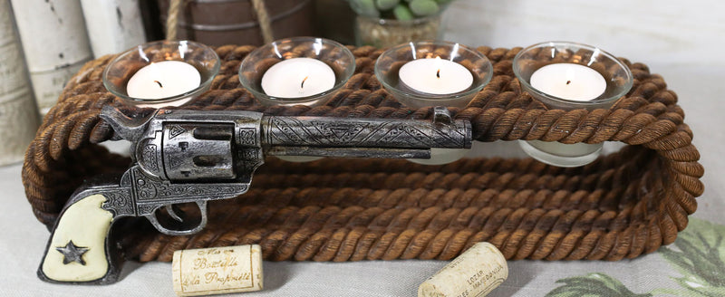 Ebros Western Cowboy Ropes And Revolver Pistol Double Votive Tea Light Candle Holder
