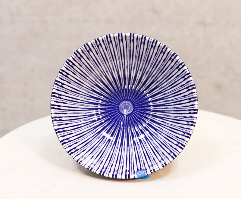 Pack Of 6 Artistic Blue Stripes 'Focus' Cereal Soup Pasta Ceramic Bowls 20oz