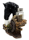 Ebros Western Decor Stallion Horse By Wagon Wheel Salt Pepper Shakers Holder Set 6.25"H (Black)