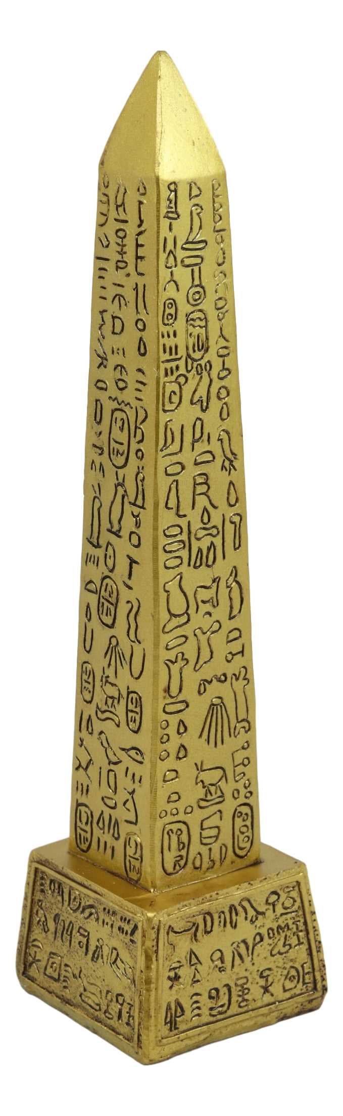 Ebros Gods Of Egypt Temple of Ra Gold Colored Luxor Obelisk With Hieroglyphs Statue - Ebros Gift