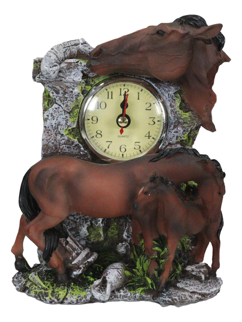 Brown Chestnut Stallion Horse Mare Stallion And Foal Family Desktop Table Clock