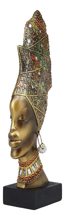 Ebros Large African Tribal Art 3D Maasai Ebony Female with Yoruba ASO Oke Hat Head Bust Statue 15.25" Tall
