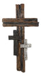 Ebros Rustic 3 Tone Faux Wood Walnut Birch Driftwood Color Wall Cross 16" Tall