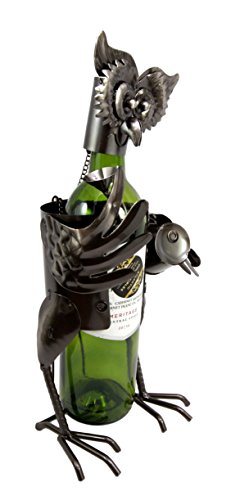 Wine Tasting Tropical Forest Nocturnal Owl Metal Wine Bottle Holder Caddy Decor - Ebros Gift