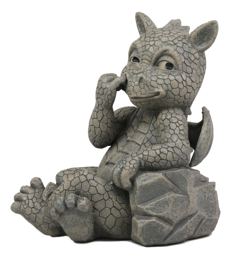 Ebros Whimsical Bad Habit Garden Dragon Picking Nose Statue Fantasy Dragons Decor