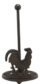 Ebros 13.5"Tall Cast Iron Metal Rustic Vintage Proud Farm Rooster Chicken With Scroll Art Design Paper Towel Holder Display Dispenser Stand Counter Top - Ebros Gift