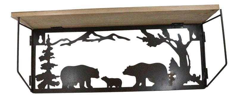 Forest Rustic Western Black Bear Family Metal Cutout Art Wall Hanging Wood Shelf