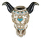 Set Of 2 Southwest Cow Skull With Turquoise Rocks And Braided Ropes Floral Vases