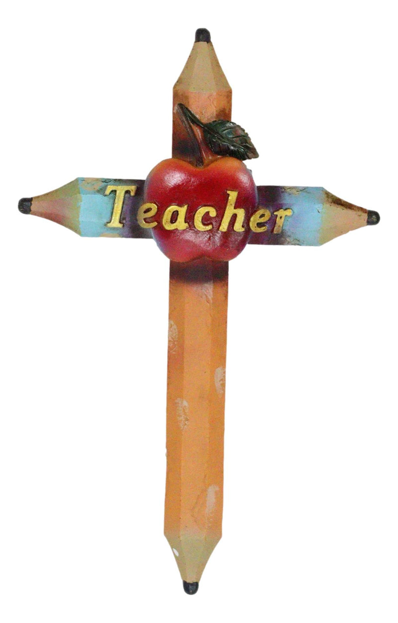 Pack Of 4 Novelty Educational Teacher Apple Math 123 Globe Pencils Wall Crosses