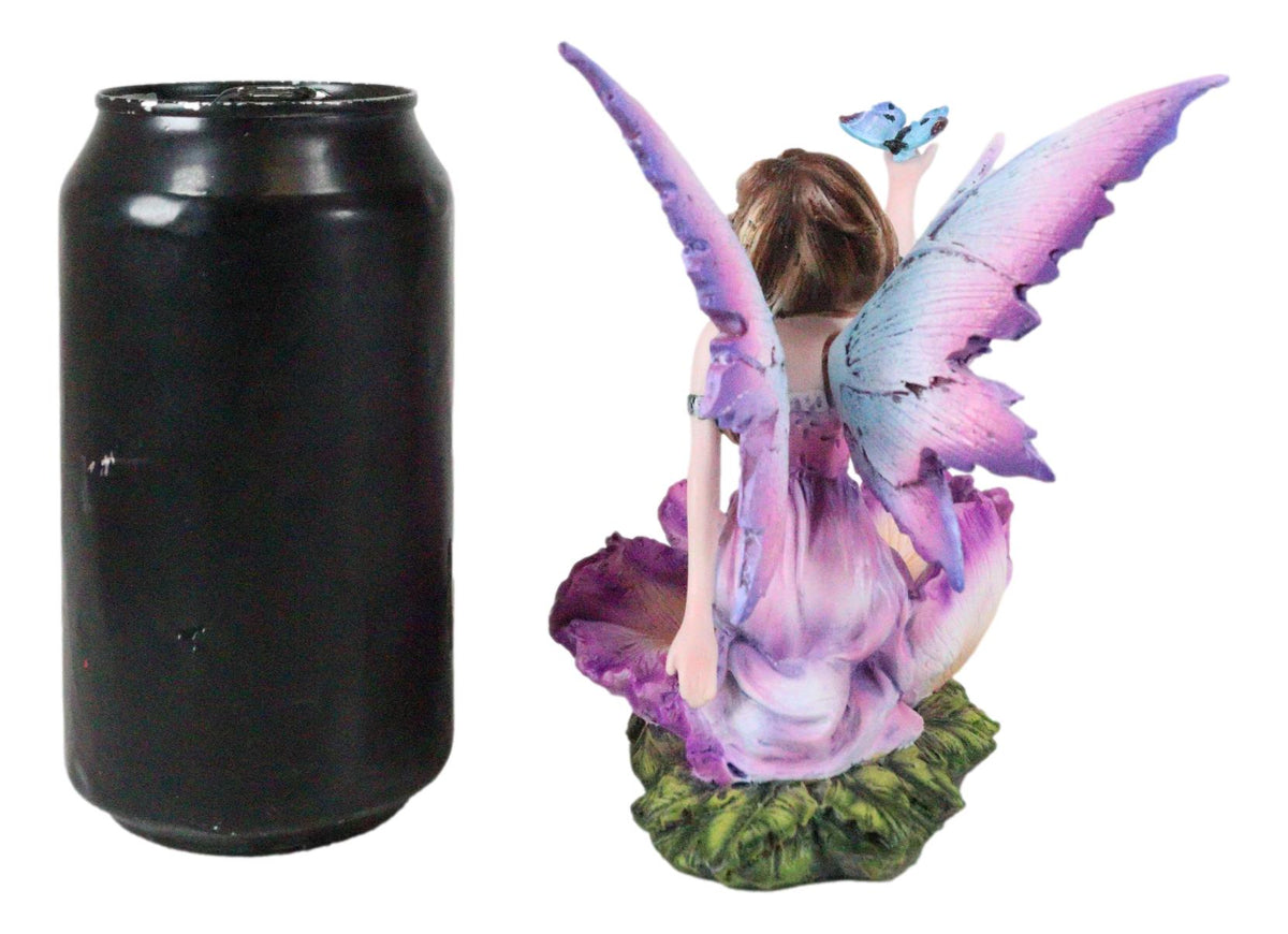 Whimsical Fantasy Fuchsia Pink Flower Fairy With Blue Butterfly Figurine