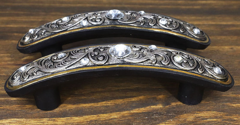 Set Of 4 Western Floral Filigree Lace Silver Bling Drawer Cabinet Bar Pulls