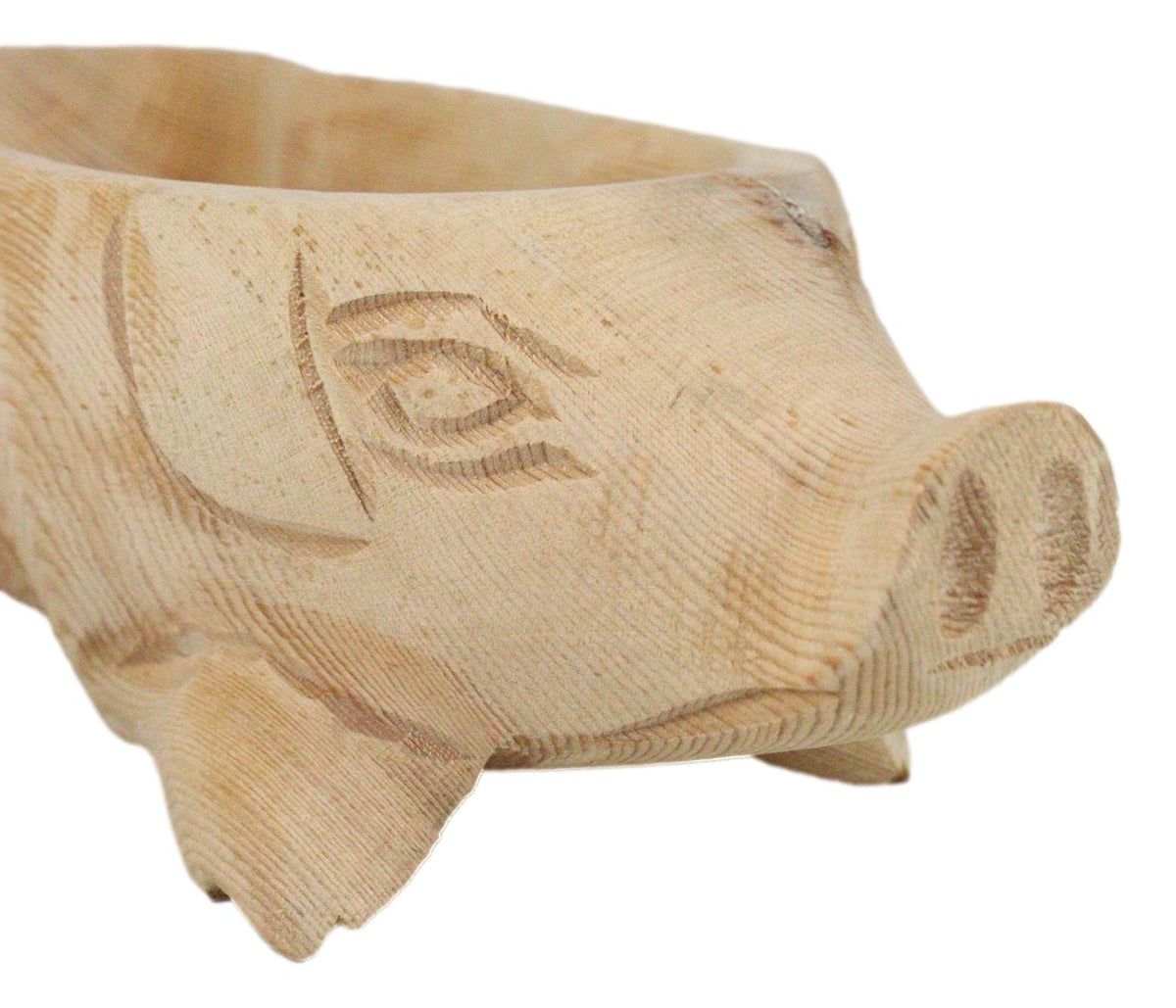 Rustic Wooden Hand Carved Tiki Animal Farm Pig Serving Dish Bowl Tray Platter