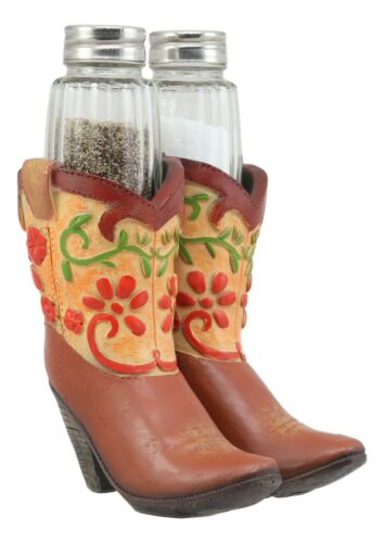 Ebros Western Cowgirl Zesty Spice Boots Glass Salt And Pepper Shakers Holder Set