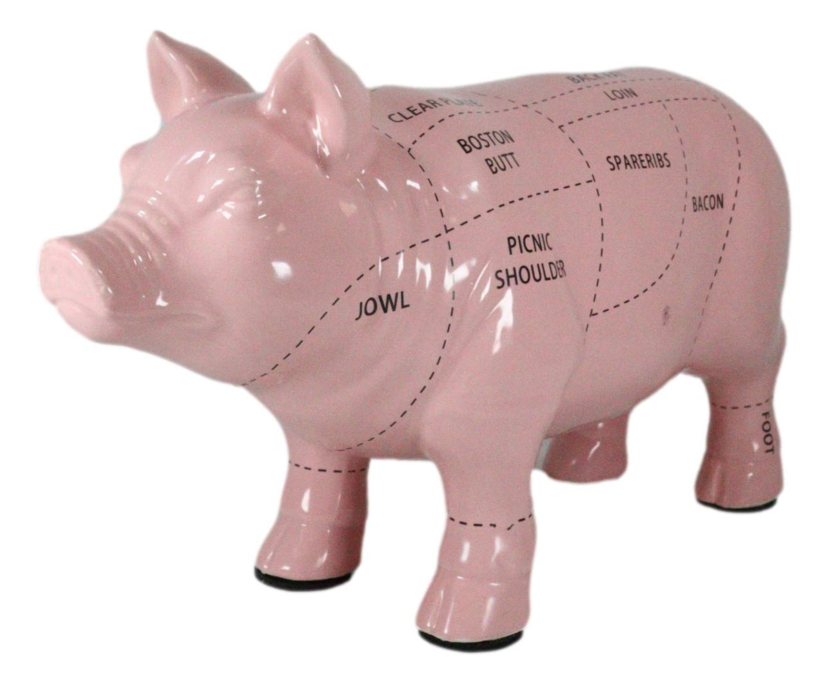 Large Ceramic Rustic Country Farmhouse Pink Pig Pork Butcher Chart Figurine