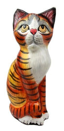 Balinese Wood Handicrafts Adorable Orange Tabby Feline Cat Purr Pet Figurine 8"H