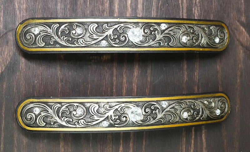 Set Of 2 Rustic Floral Filigree Scroll Silver Bling Drawer Cabinet Bar Pulls 9"L