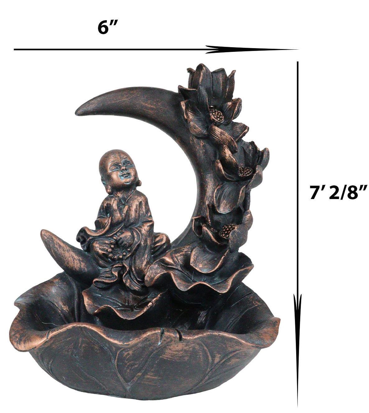 Buddha Monk On Lotus Crescent Moon Smoke Waterfall Backflow Cone Incense Burner