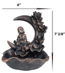Buddha Monk On Lotus Crescent Moon Smoke Waterfall Backflow Cone Incense Burner
